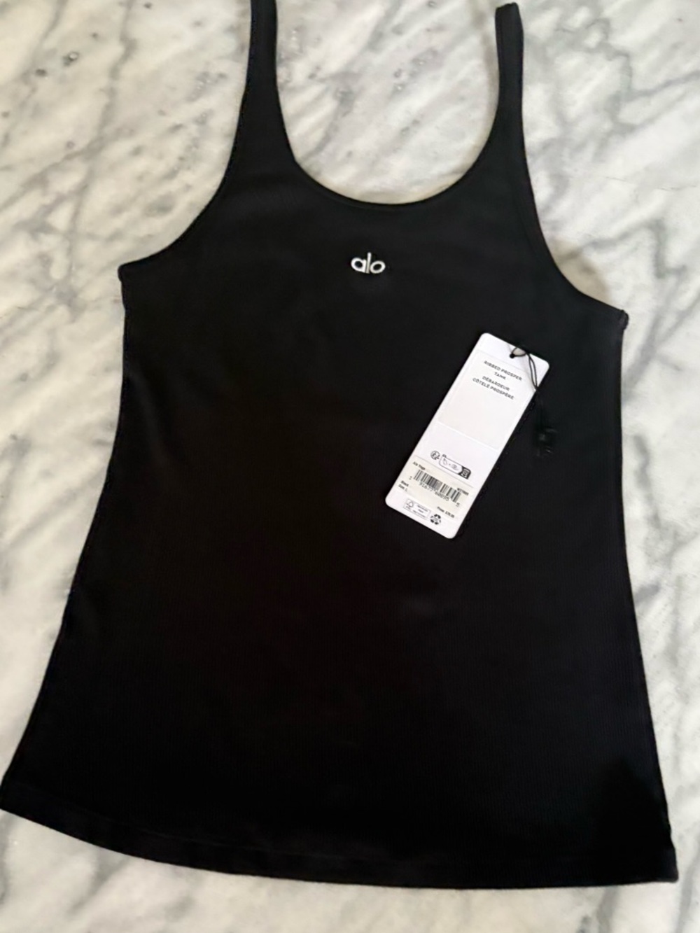 ALO Yoga Black Ribbed Scoop Tank with Logo